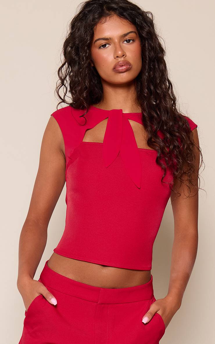 Rouge Haut En Mousseline Tissée À Détail Découpe Goutte D'eau Co-ord