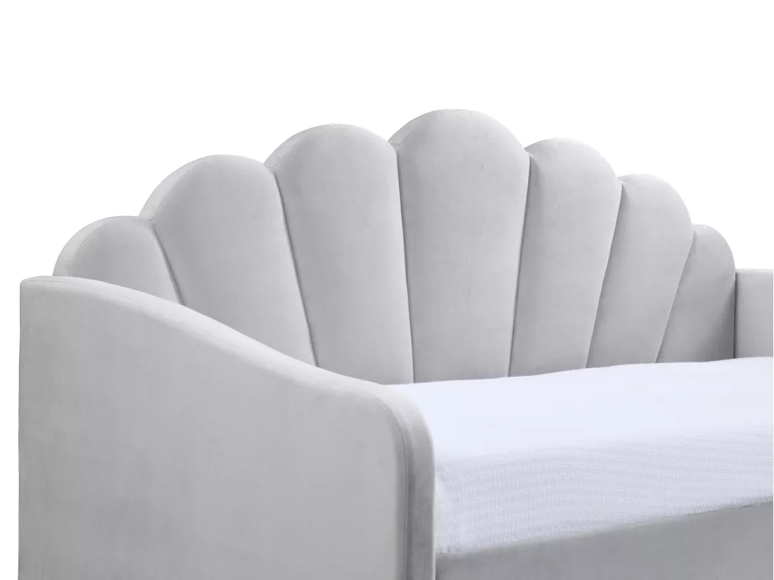 Lit gigogne coquillage 2 x 90 x 190 cm - Velours - Gris clair + Matelas - ELUSIA