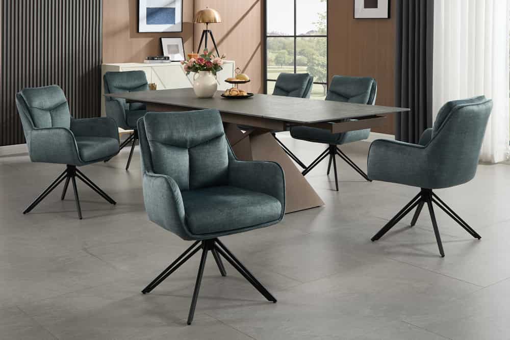 Drehbarer Stuhl PROMETHEUS petrol Vogue Velours Samt Taschenfederkern Metallgestell