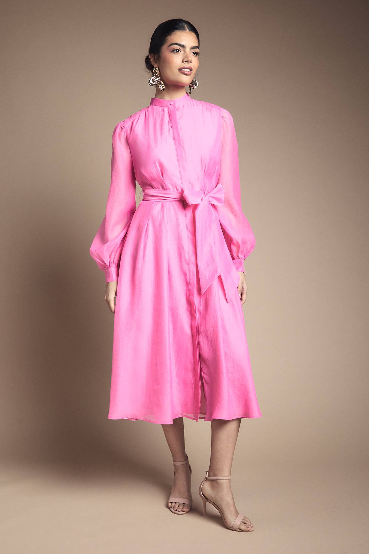 Wallis Robe Chemise Mi-Longue en Organza Texturé