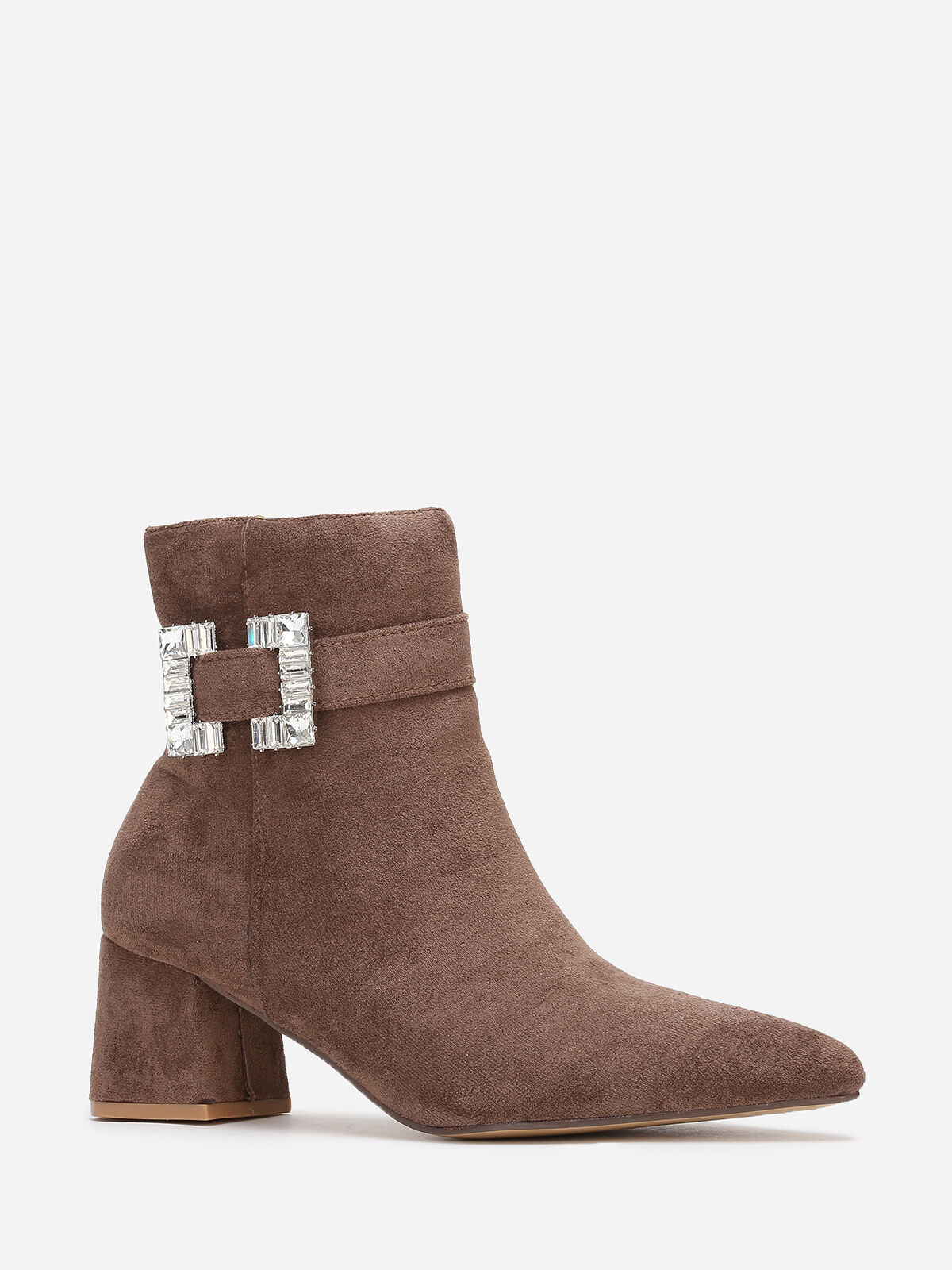 Bottines pointues avec boucle en strass- Taupe
