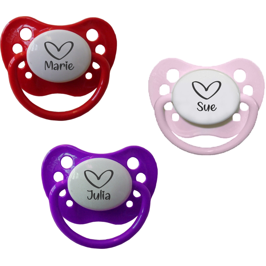Schnullireich Schnuller mit Namen  Namensschnuller NIP Herz – 2er Set Rosa