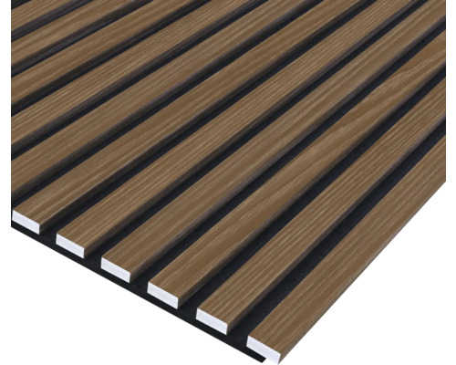 Akoestisch paneel PVC gefolied eiken decor 2400 x 572 x 19 mm geschikt voor vochtige ruimtes