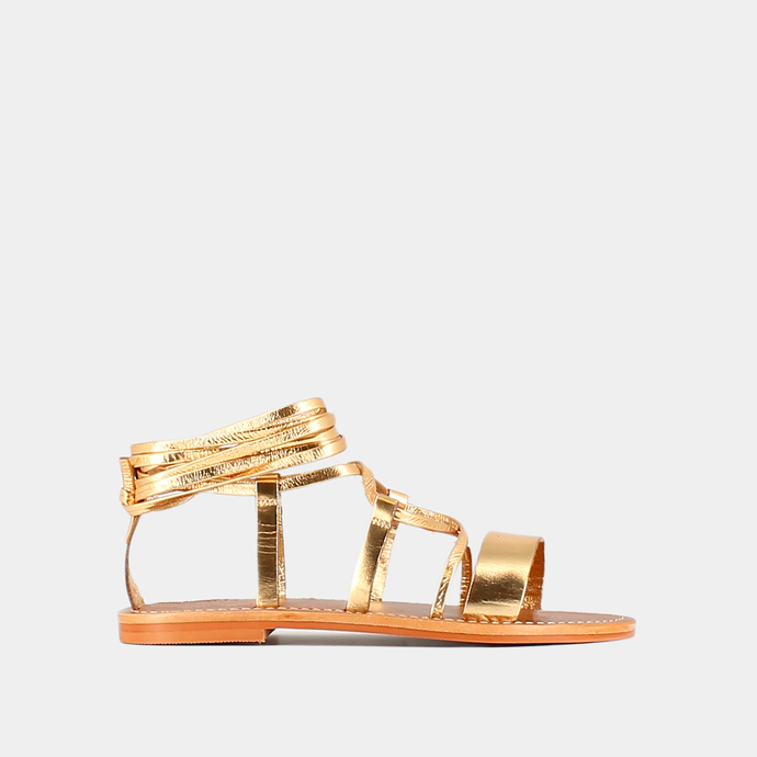 Sandales à brides torsadées  en cuir métallisé or