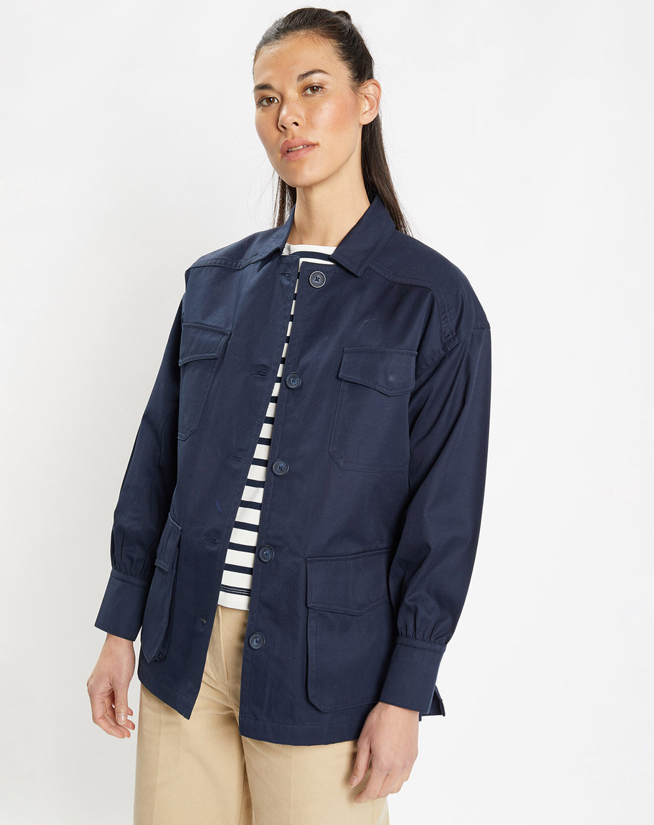 Galeries Lafayette Veste Saharienne en Coton épais bleu marine