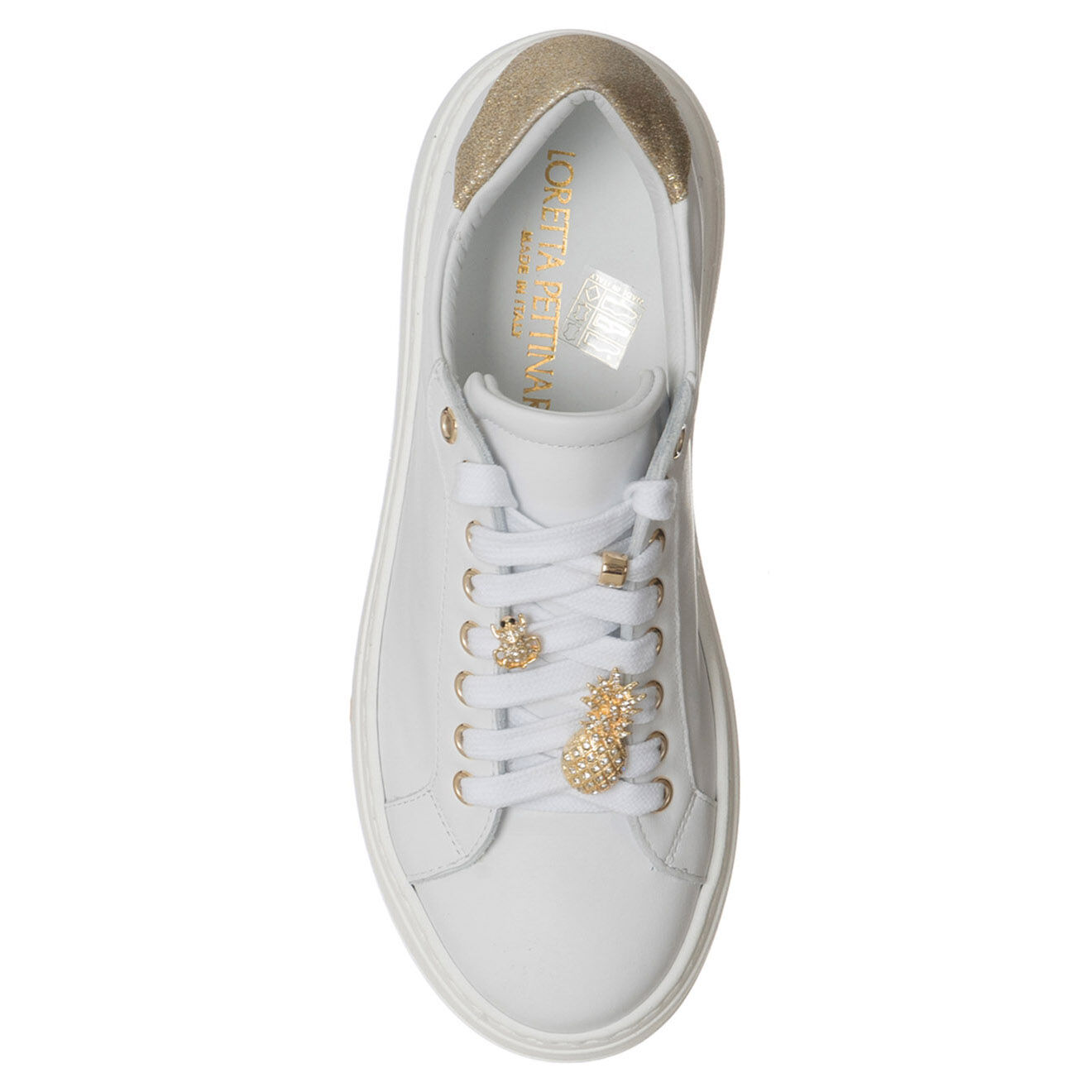Loretta Pettinari Sneakers en Cuir Maé blanc/doré