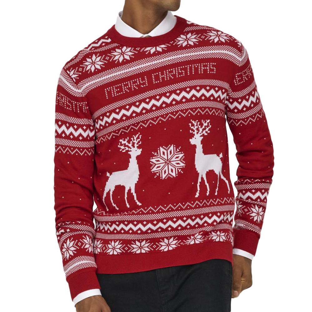 Only & Sons Pull de Noël Rouge/Blanc Homme Only & Sons Xmas