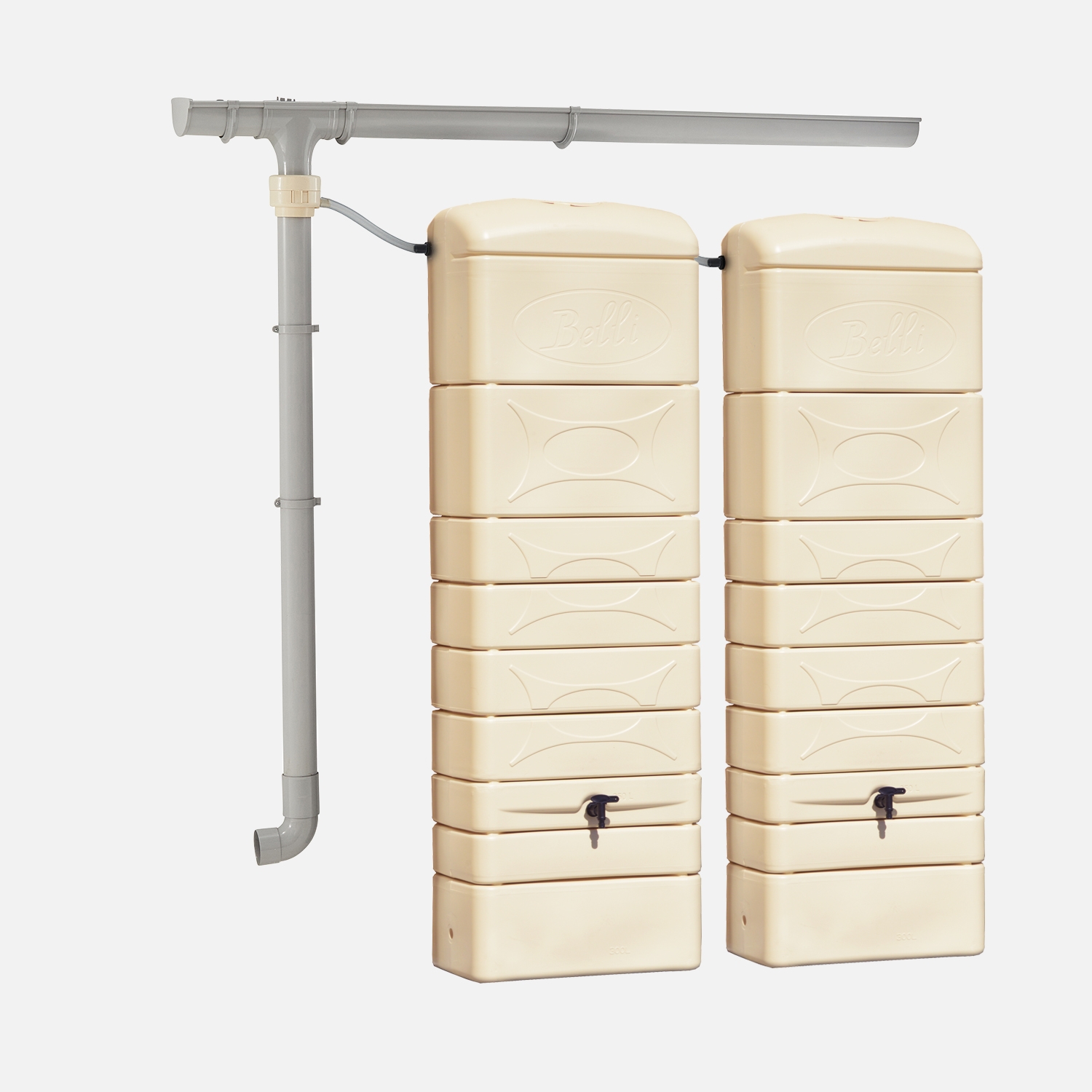 Lot de 2 récupérateurs d'eau. Mural chastang 300l beige avec kit raccord chéneau inclus