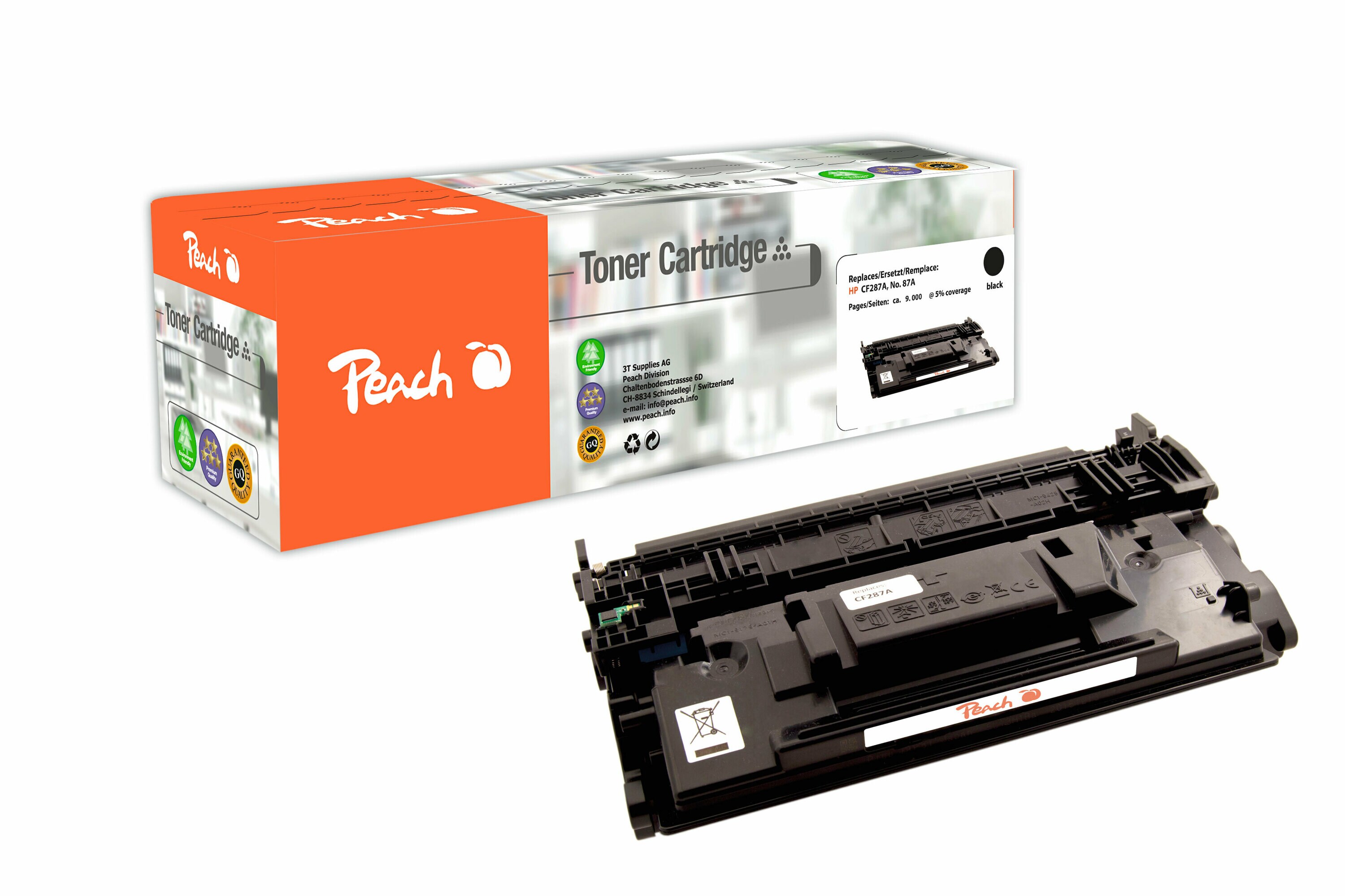 Peach HP 287 A Toner bk ersetzt HP No. 287A, CF287A für z.B. HP LaserJet Pro M 501, HP LaserJet Enterprise Flow MFP M 527 c (wiederaufbereitet)