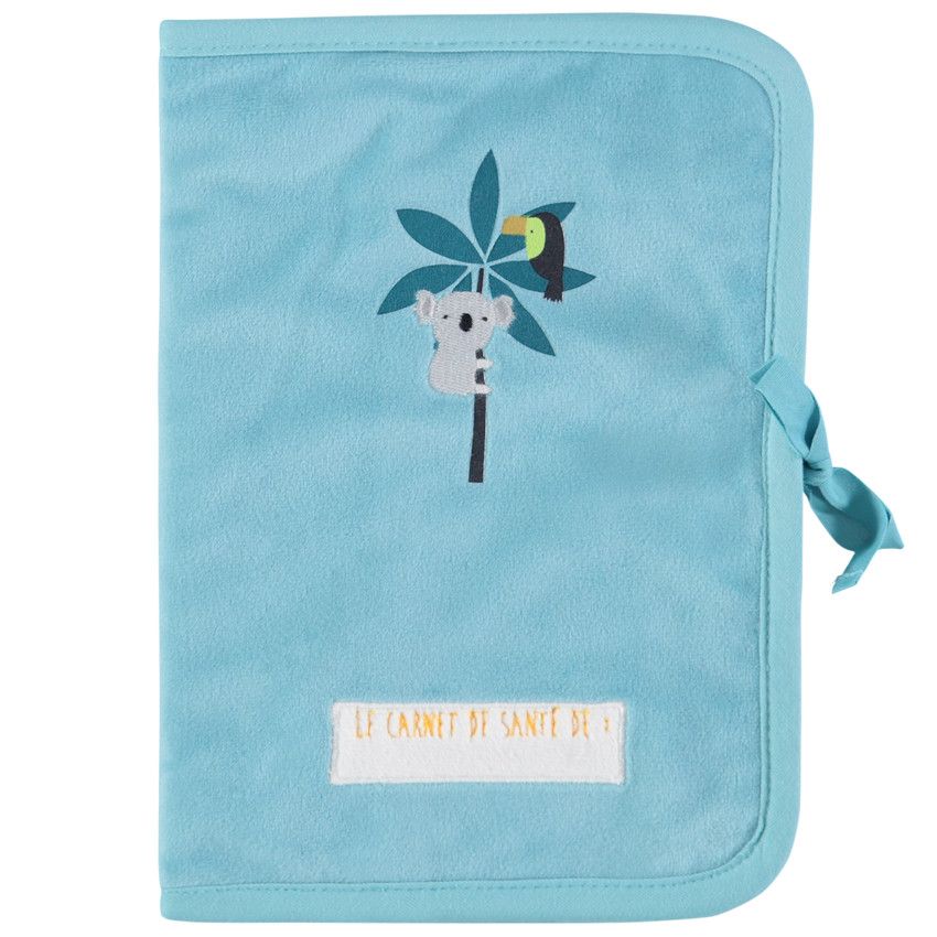 Protège carnet de santé avec animaux de la jungle brodés - Vert