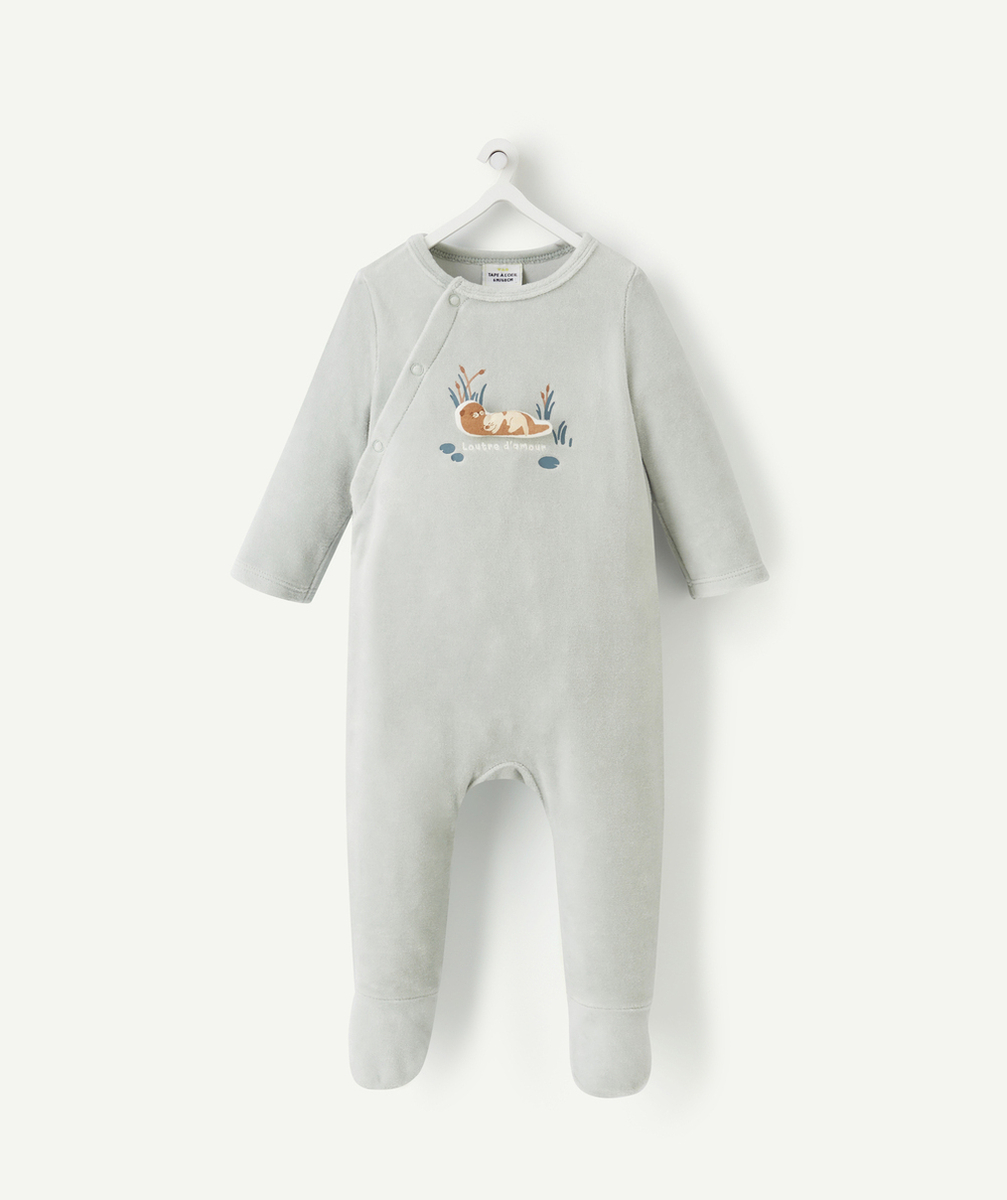 DORS BIEN VELOURS EN COTON BIOLOGIQUE VERT MOTIF LOUTRE