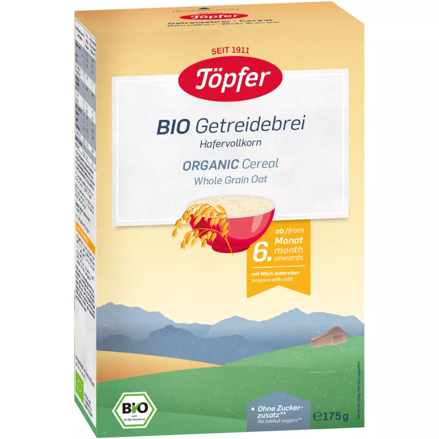 Töpfer Bio Getreidebrei Hafervollkorn 6 x 175 g ab dem 6. Monat