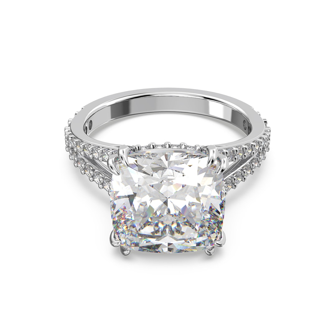 Swarovski Constella Cocktailring Kissenschliff, Pavé, Weiss, Rhodiniert