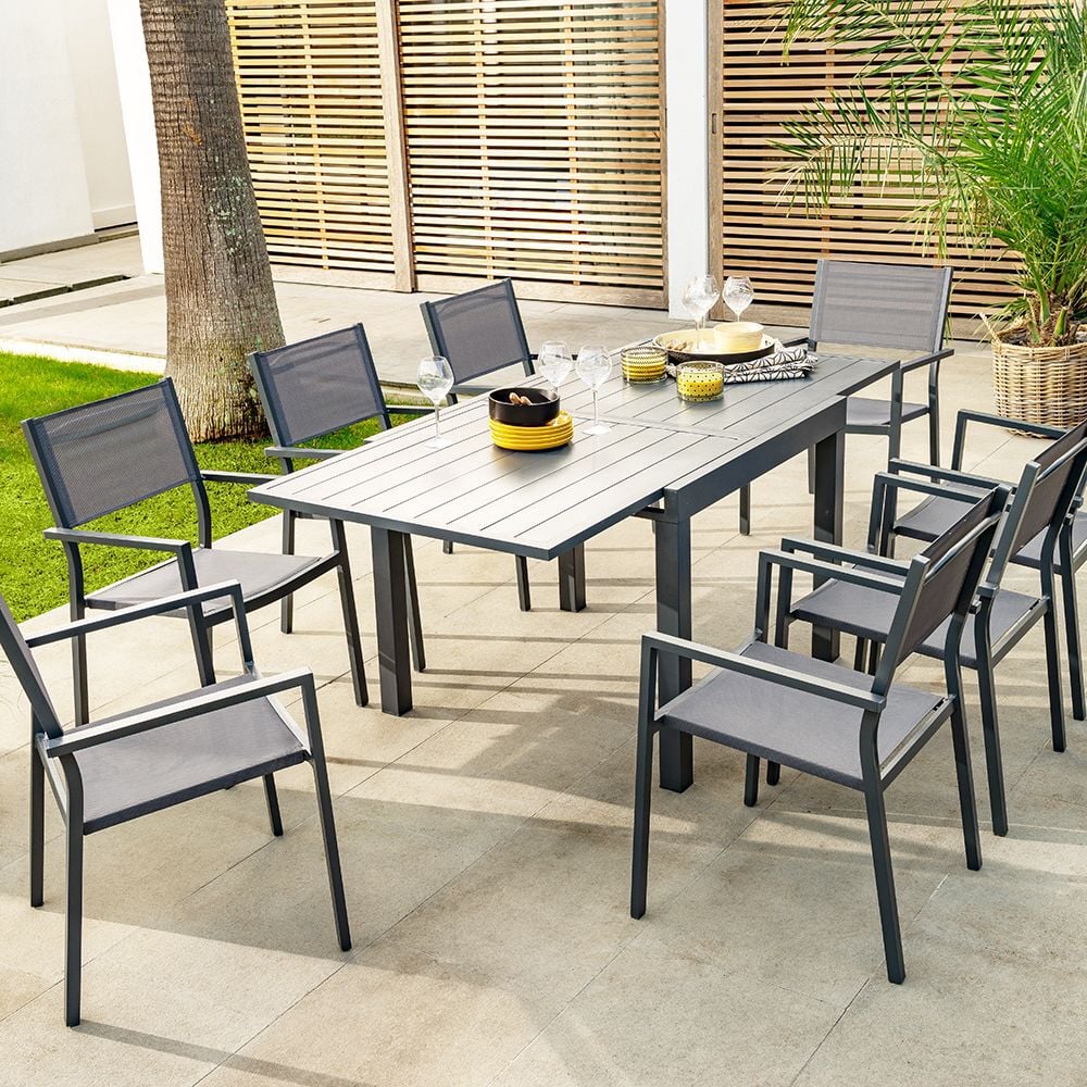 Table à lattes Glasgow extensible gris ardoise 4/8 personnes