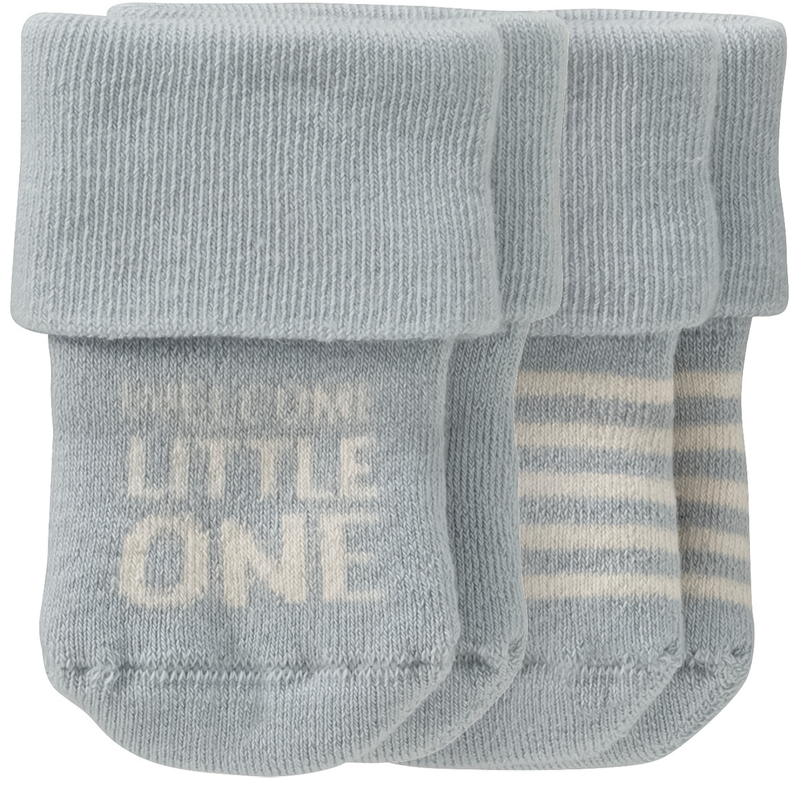 Topomini Pure Collection 2 Paar Newborn Socken mit Schriftzug hellblau / creme