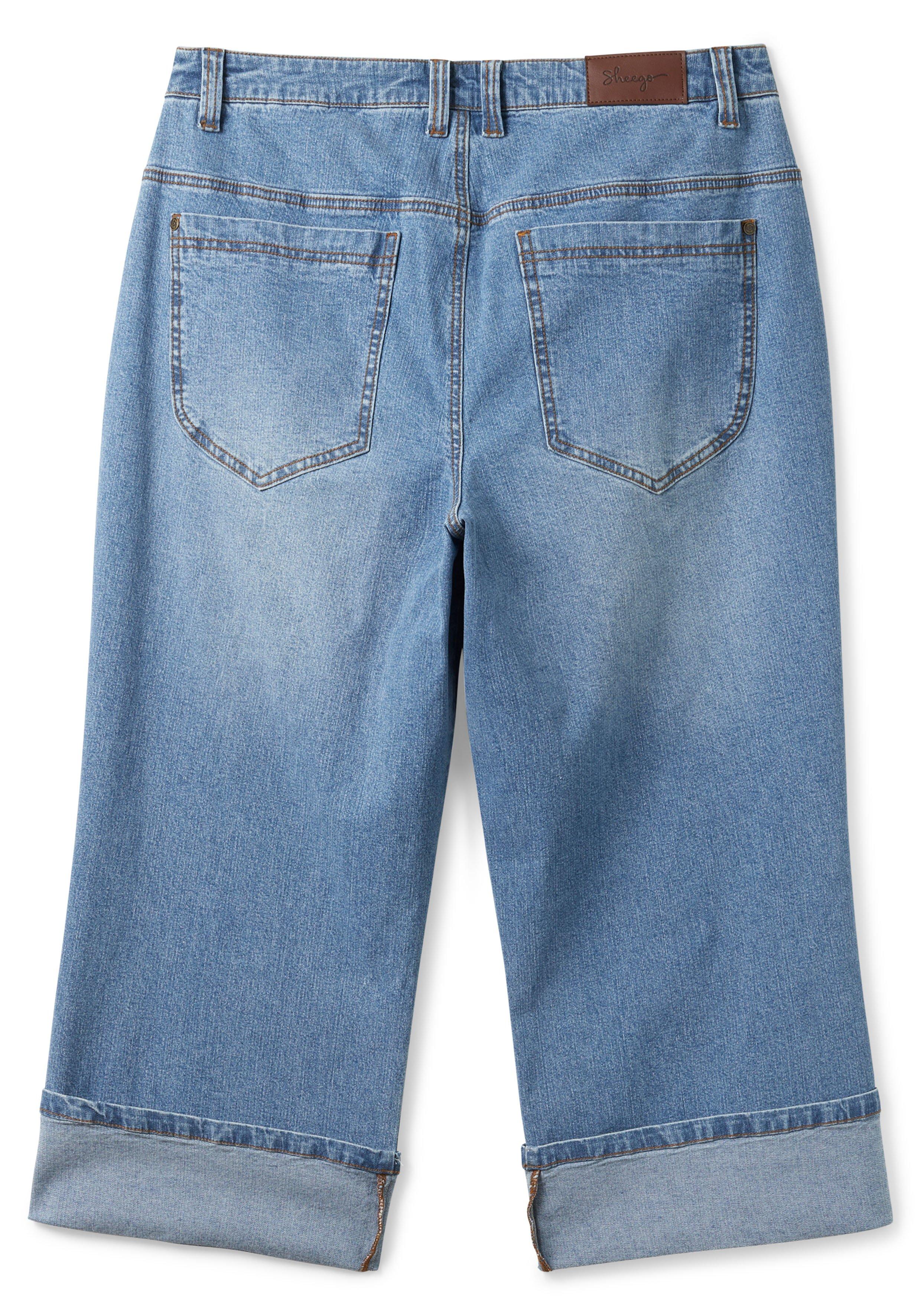 Dad-Jeans mit weitem Bein in 3/4-Länge