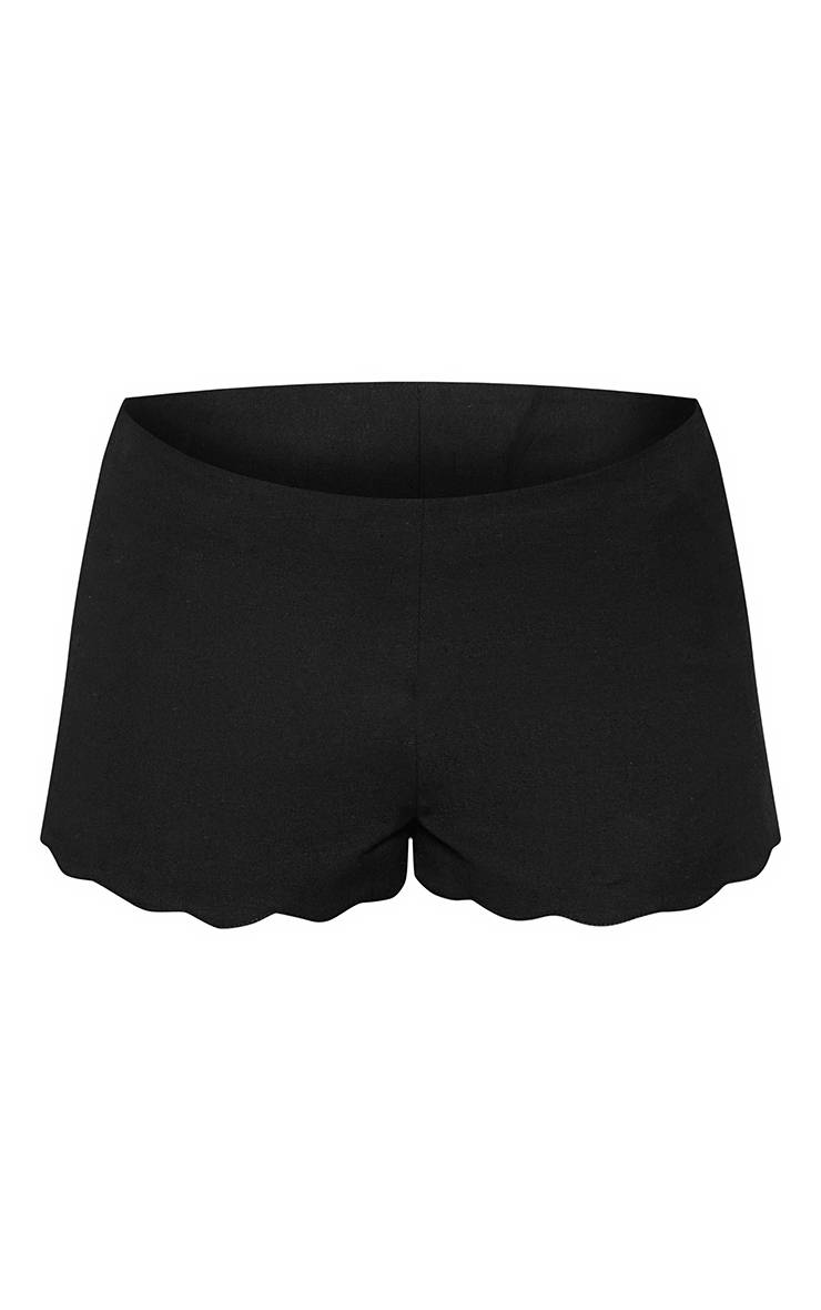 Noir Short Mini Coordonné À Bords Festonnés Effet Lin Petite