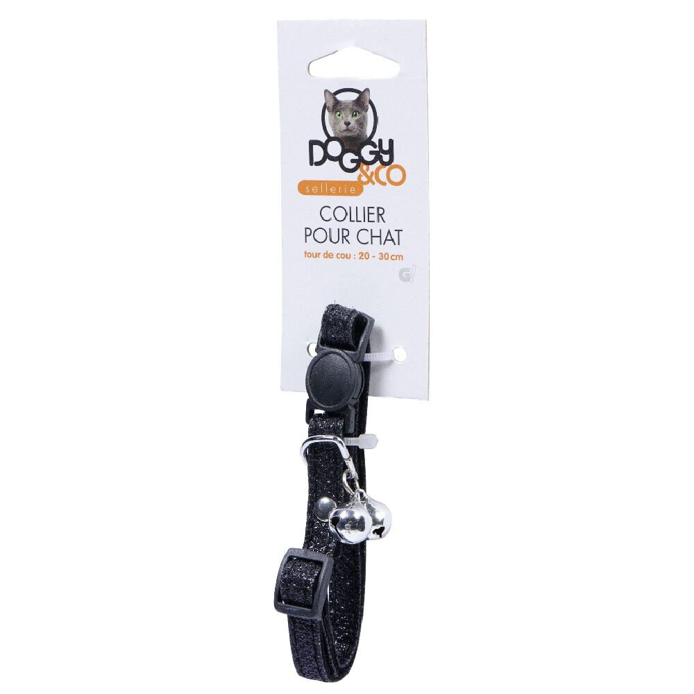 Collier pour chat réglable avec grelot pvc velours noir strass