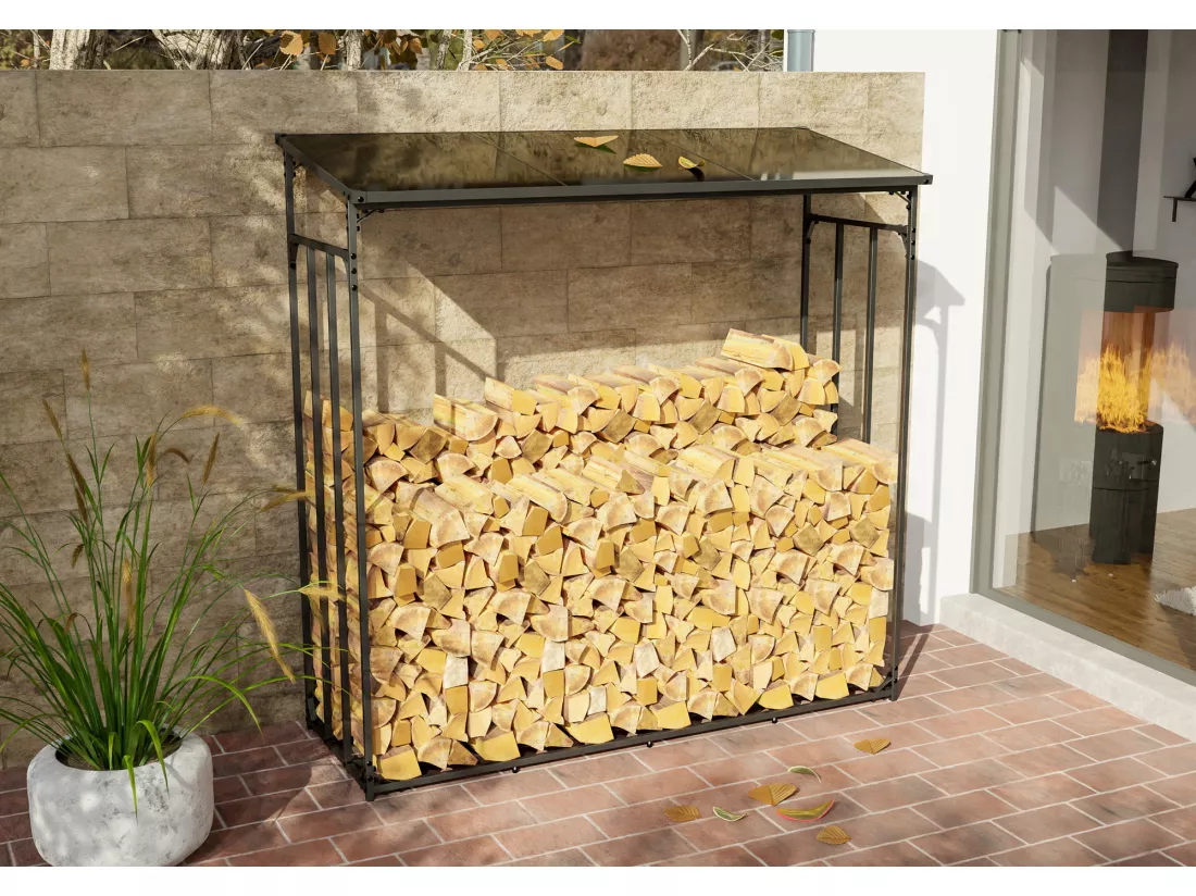 Etagère bois de cheminée - Métal - 185 x 70 x 185cm - Anthracite - Ruston
