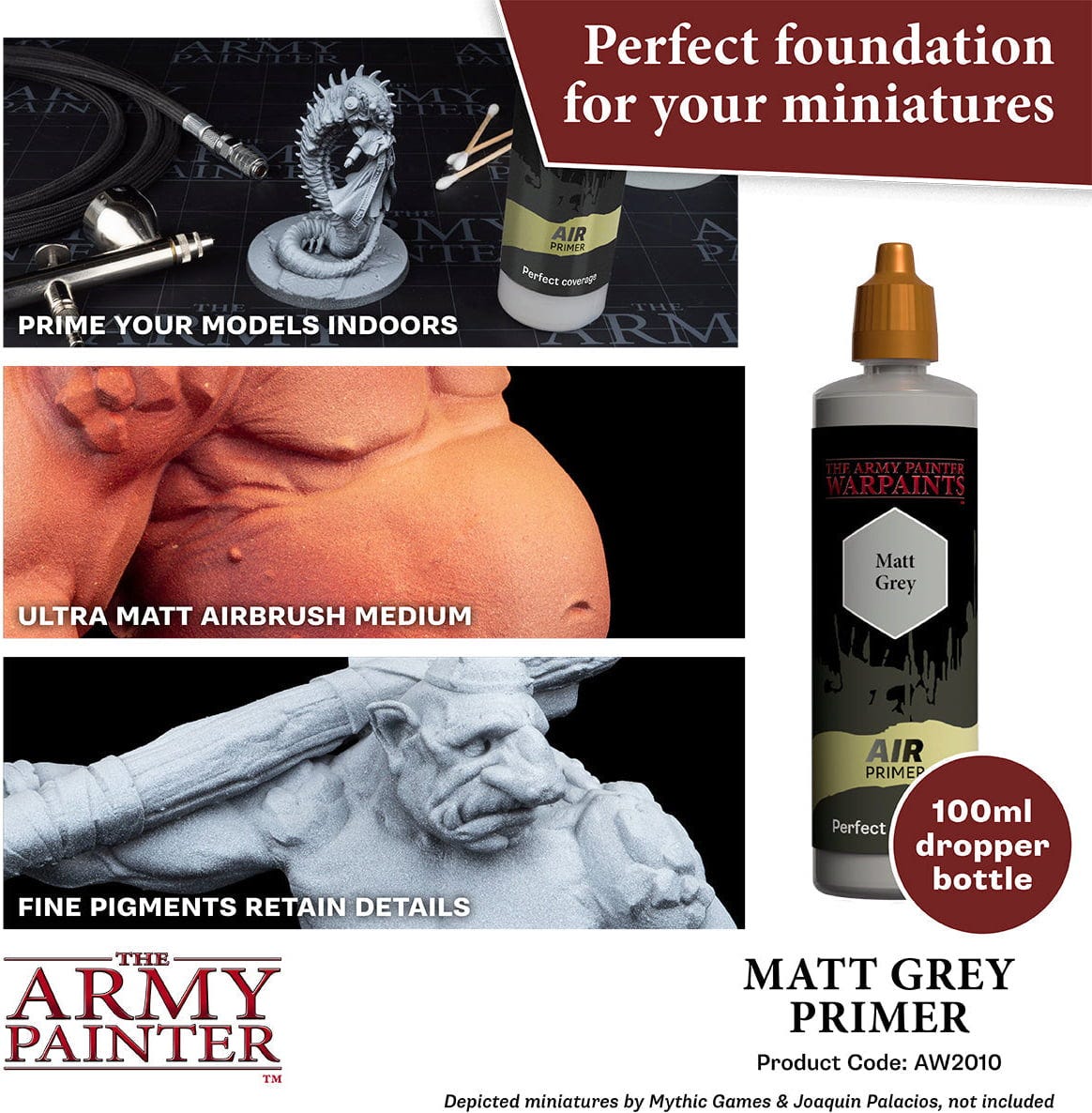 The Army Painter  Warpaints Air Primer, Grey (100 ml)    Ultramatter Primer für perfekte Grundierungen