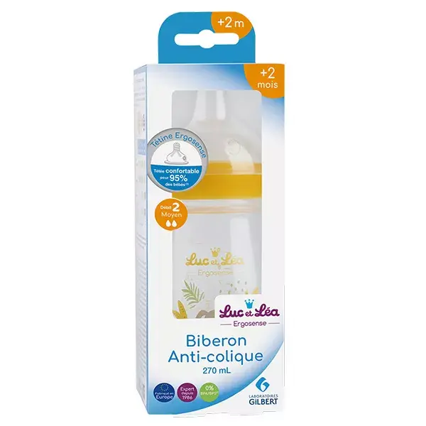 Mamadeira de plástico Luc and Léa com elefante amarelo, 270ml