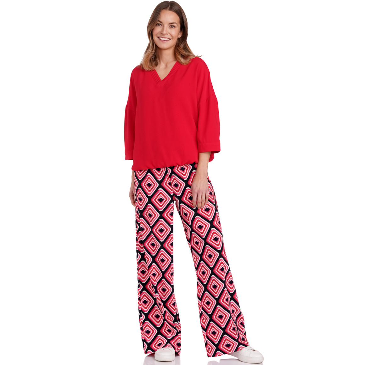 Gina Benotti Damen Bluse mit elastischem Saum rot