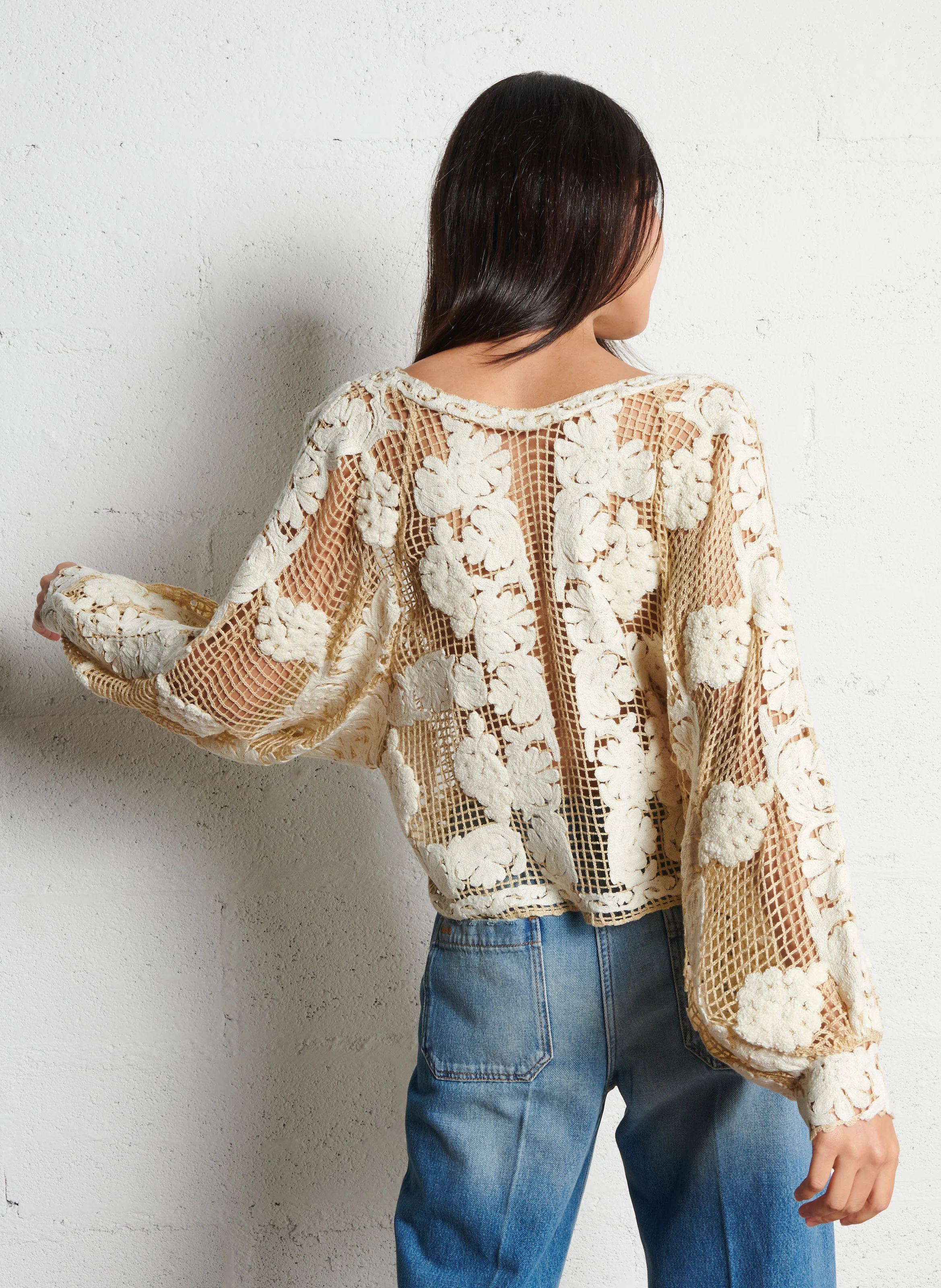 DREAMI - Pull ample brodé en crochet| Beige