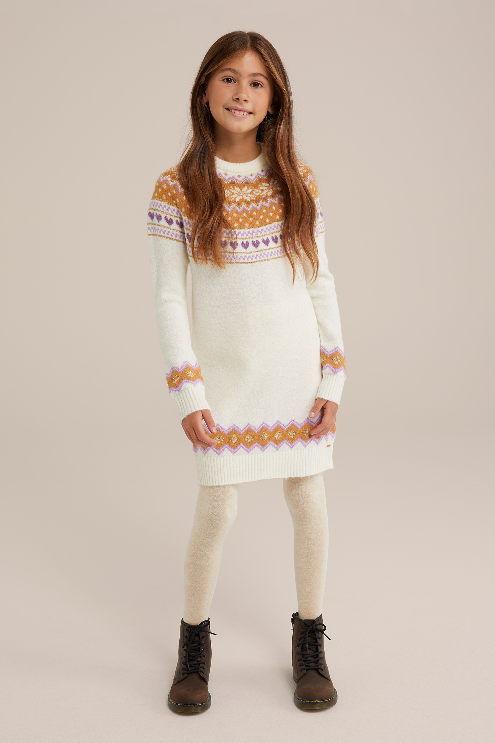 Meisjes gebreide jurk met dessin WE Fashion Multikleur