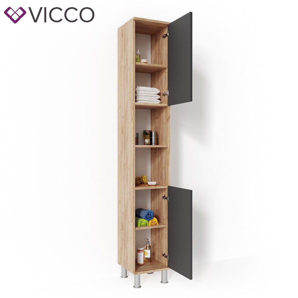 VICCO Badschrank FYNN 190 x 30 cm Eiche Anthrazit Badezimmerschrank Hochschrank