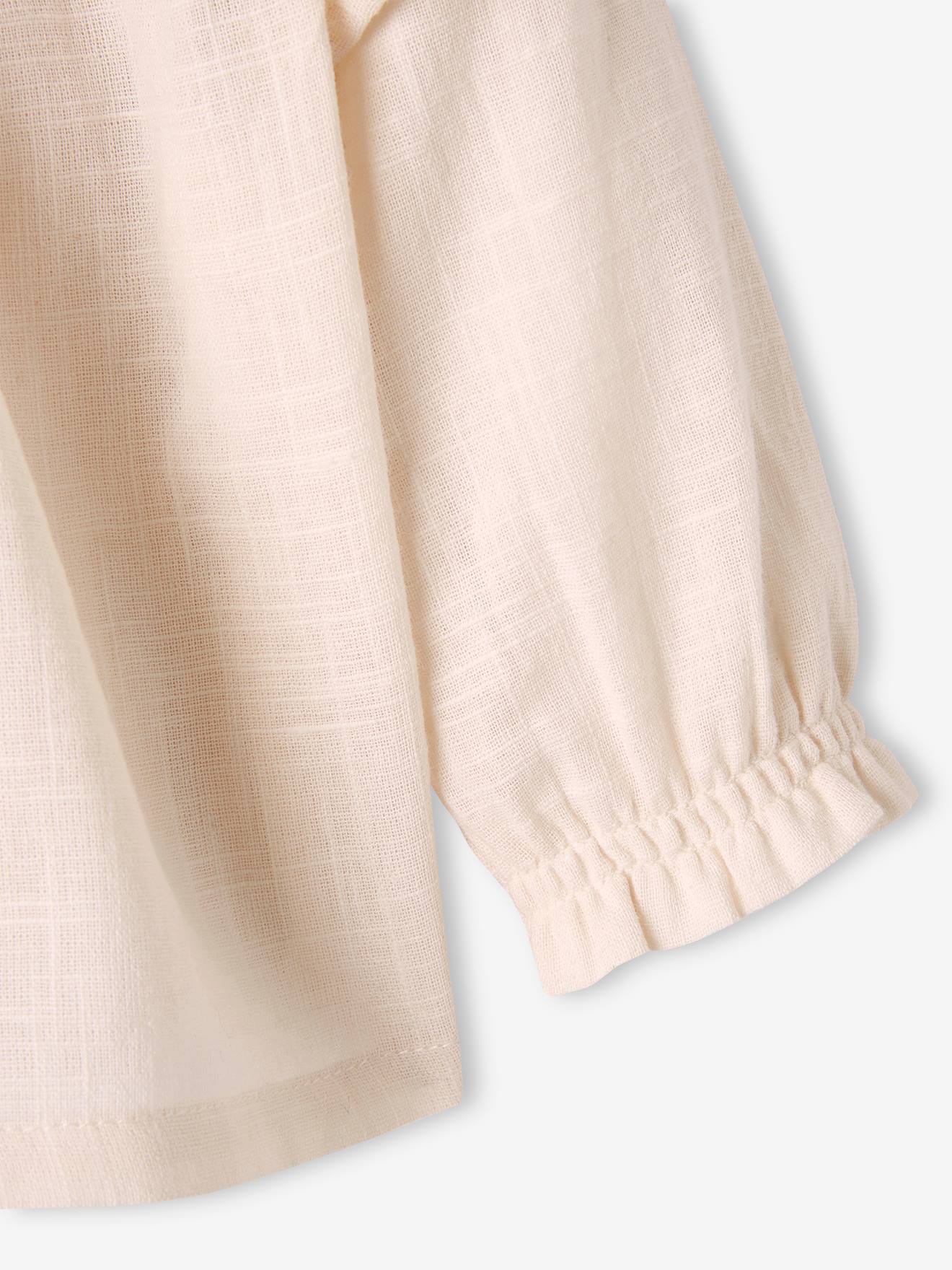Blusa com babado em tecido texturizado, rosa bebê para maquiagem