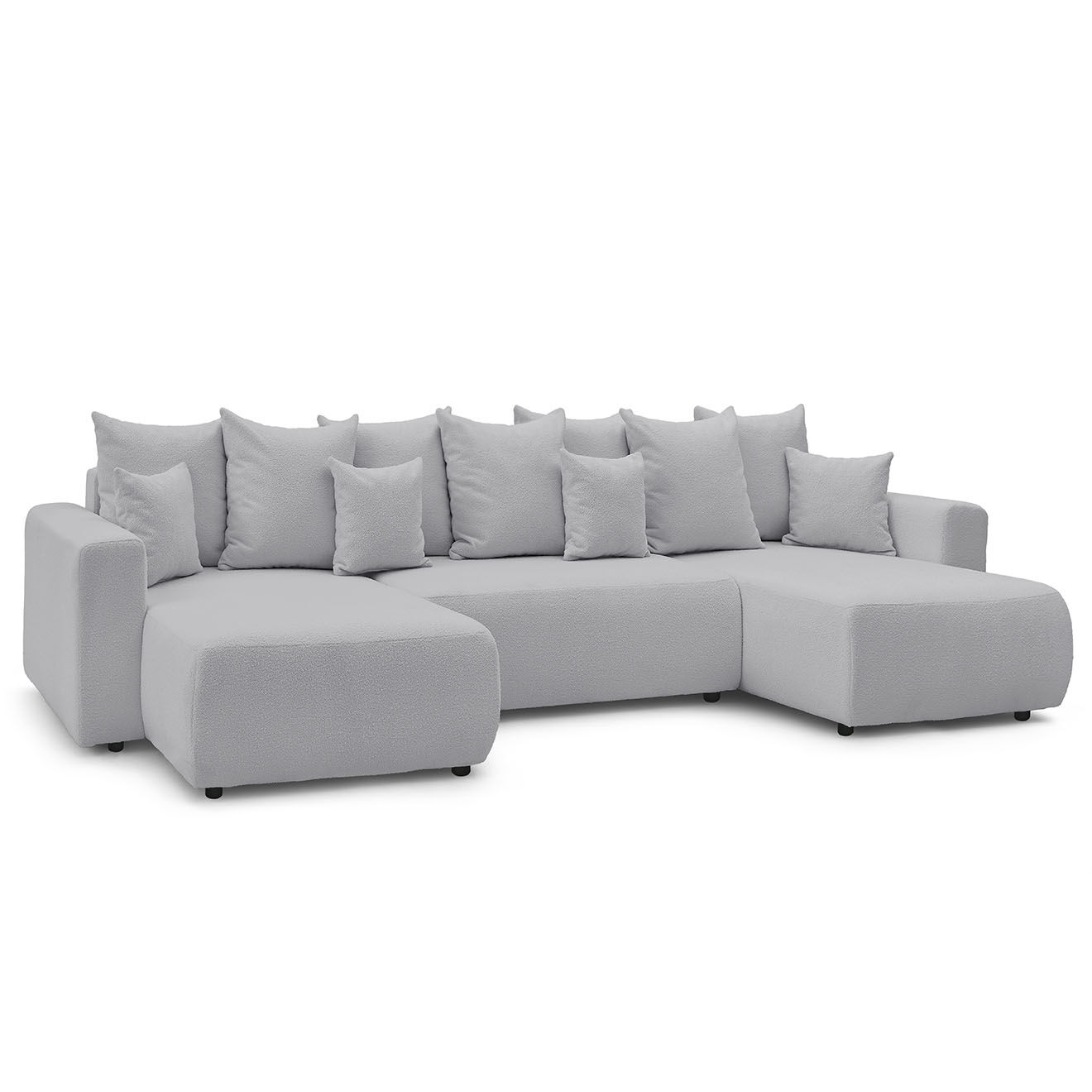 Bobochic Canapé panoramique convertible coffre bouclette envy gris clair - 386x153x95 cm