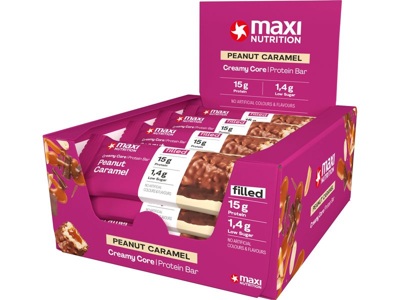 Maxi Nutrition Riegel Creamy Core Caramel/Erdnuss, 12 x 45 Proteinriegel