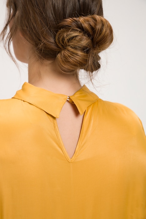Bluse, Satin, Umlegekragen, Zierfalte, Langarm