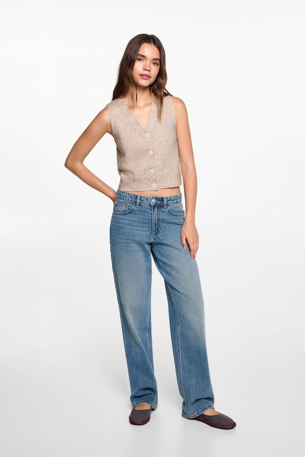 MANGO TEEN fijngebreid gilet pastelbruin
