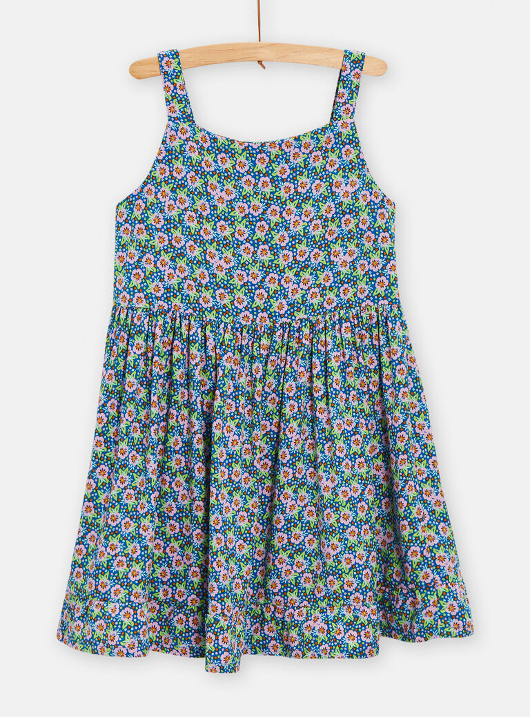 Robe bleu à bretelle imprimée fleuri pour fille