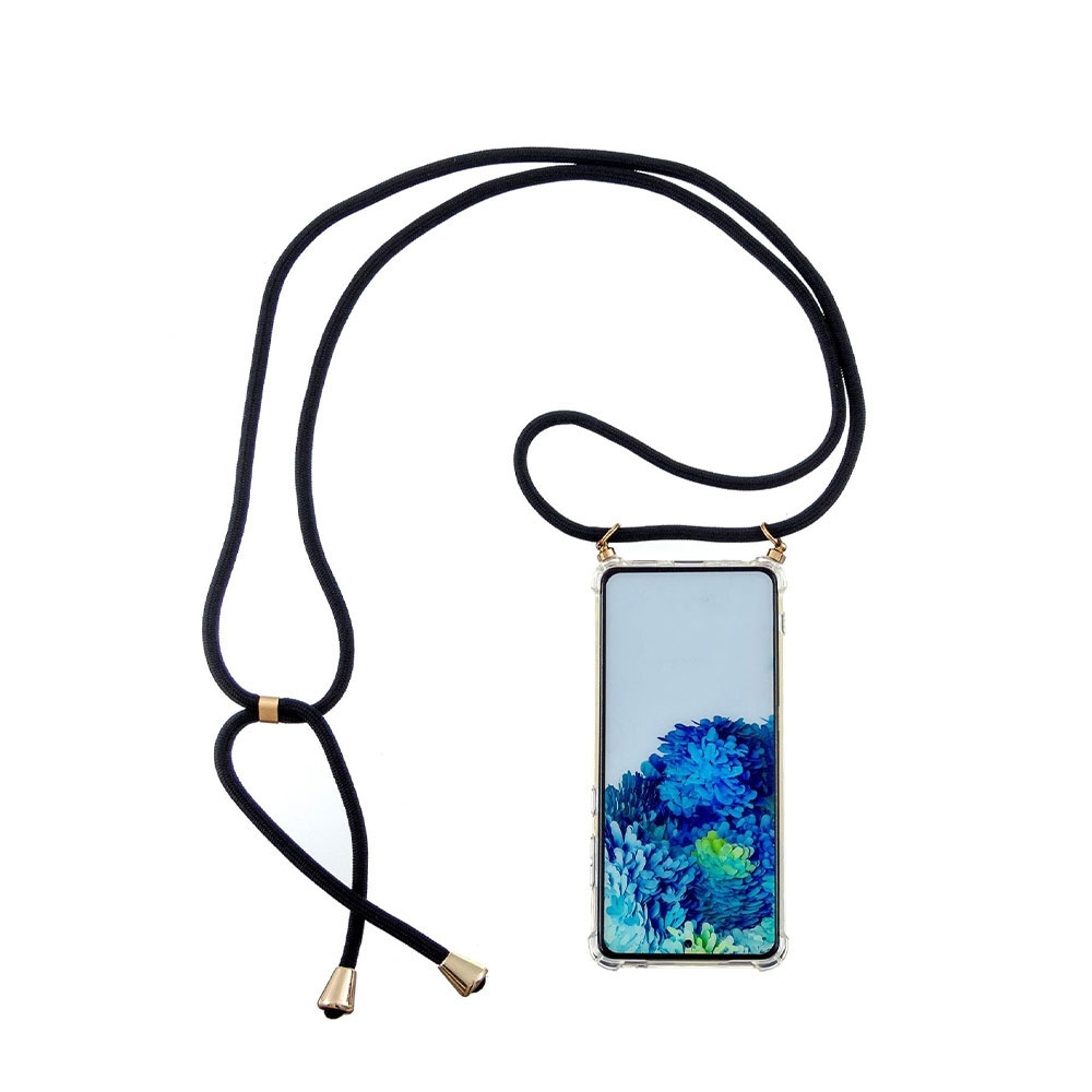 Samsung Galaxy S20 FE / S20 FE 5G Necklace Gummi Hülle Air Cushion Fallschutz   Handykette (150cm) - Schwarz / Gold
