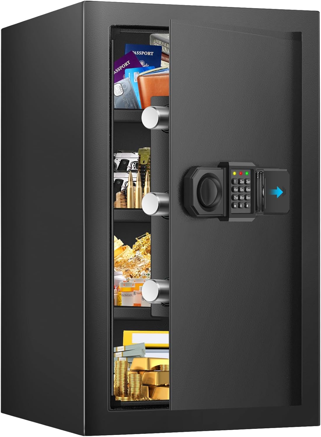 80L Extra Großer Safe Tresor für Zuhause, Feuerfester Tresor mit Schlüssel, Abnehmbares Regal und Stummschaltfunktion, Anti-Theft Tresore für Geld, Dokument, Medizin and Wertgegenstände