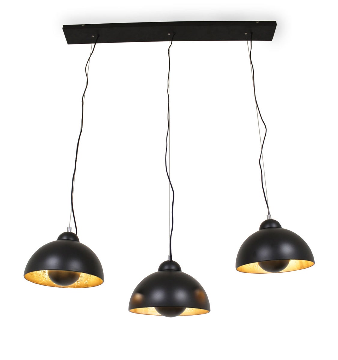Everaldo hanglamp, zandzwart & goud, 3x Ø 30 cm, E27, 11051