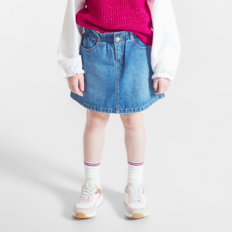 Mini-jupe en jean taille haute bleue fille