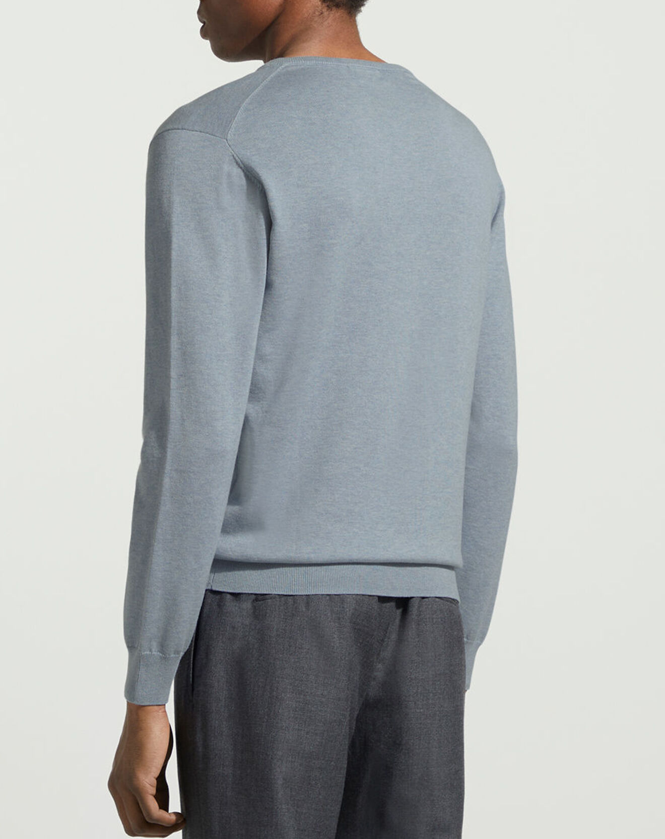 Hackett London Pull en Coton & Soie col V bleu moyen chiné