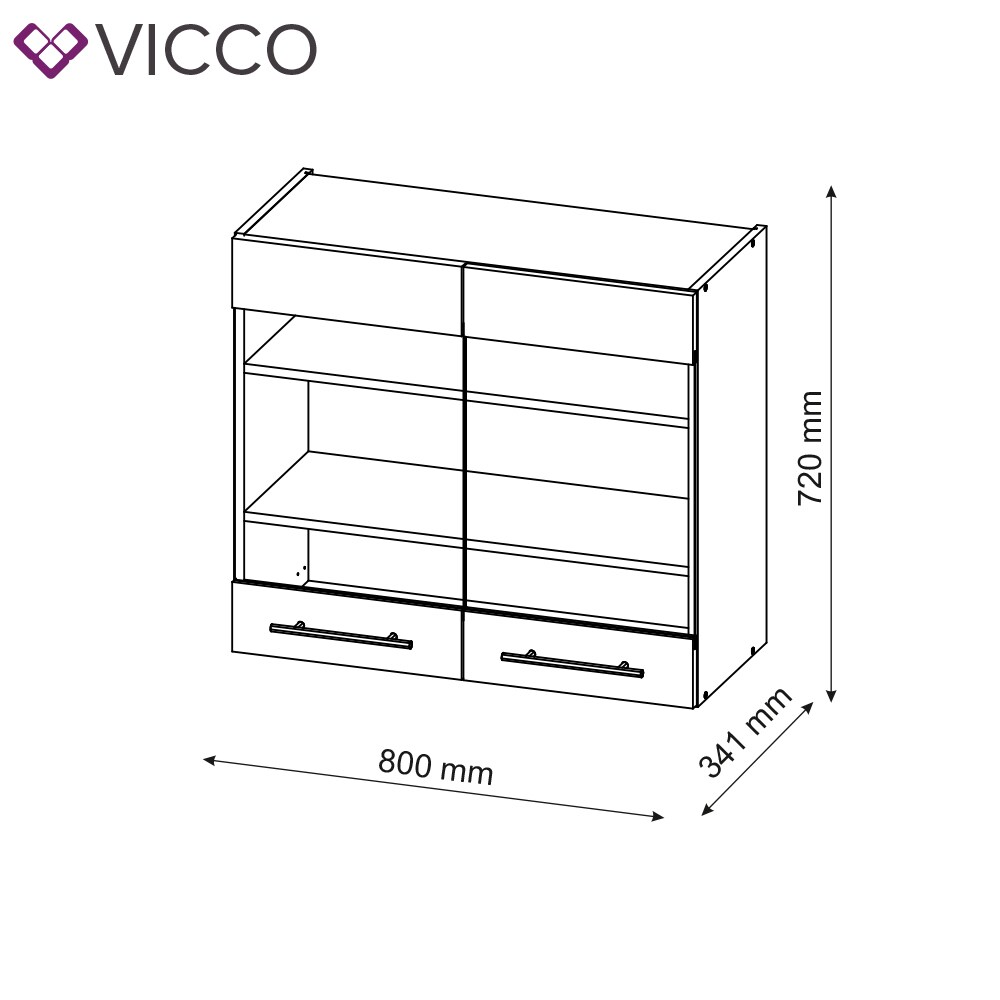 VICCO Hängeglasschrank 80 cm Weiß Küchenzeile Unterschrank Fame