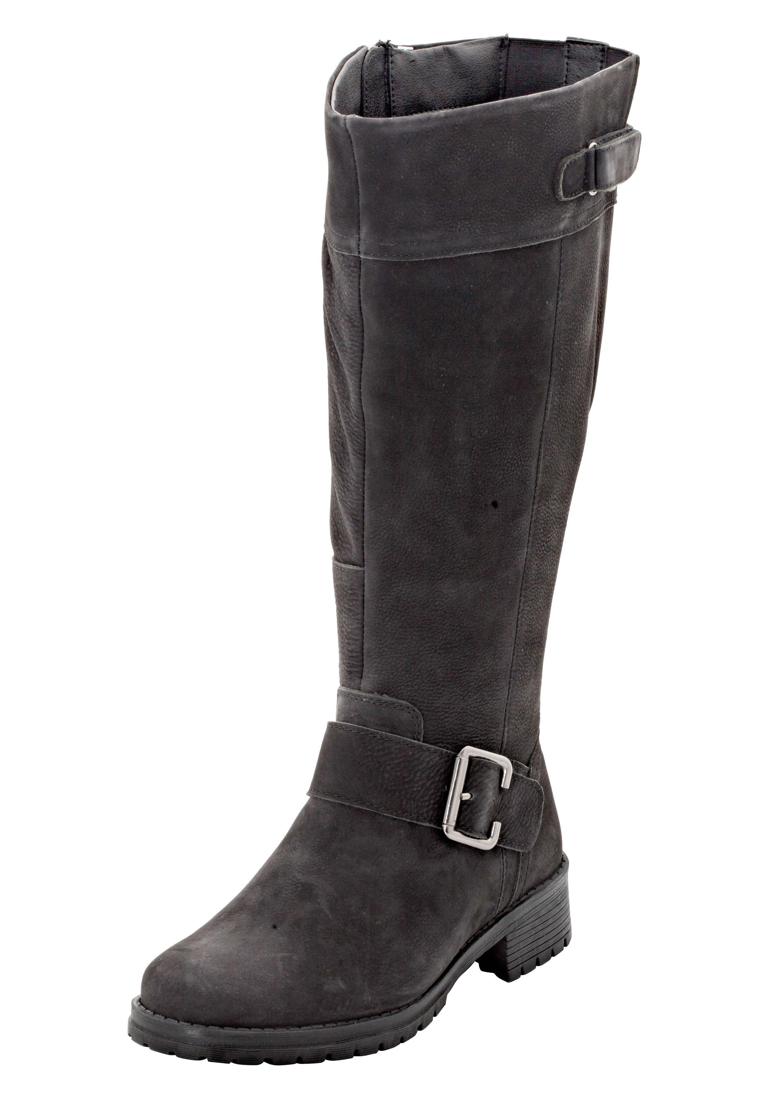 Weitschaftstiefel aus Leder mit Zierband