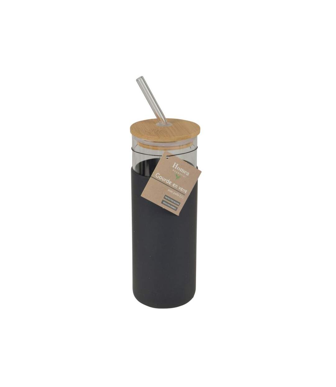 Paris Prix - Gourde & Paille En Verre silicone 0,5l Anthracite