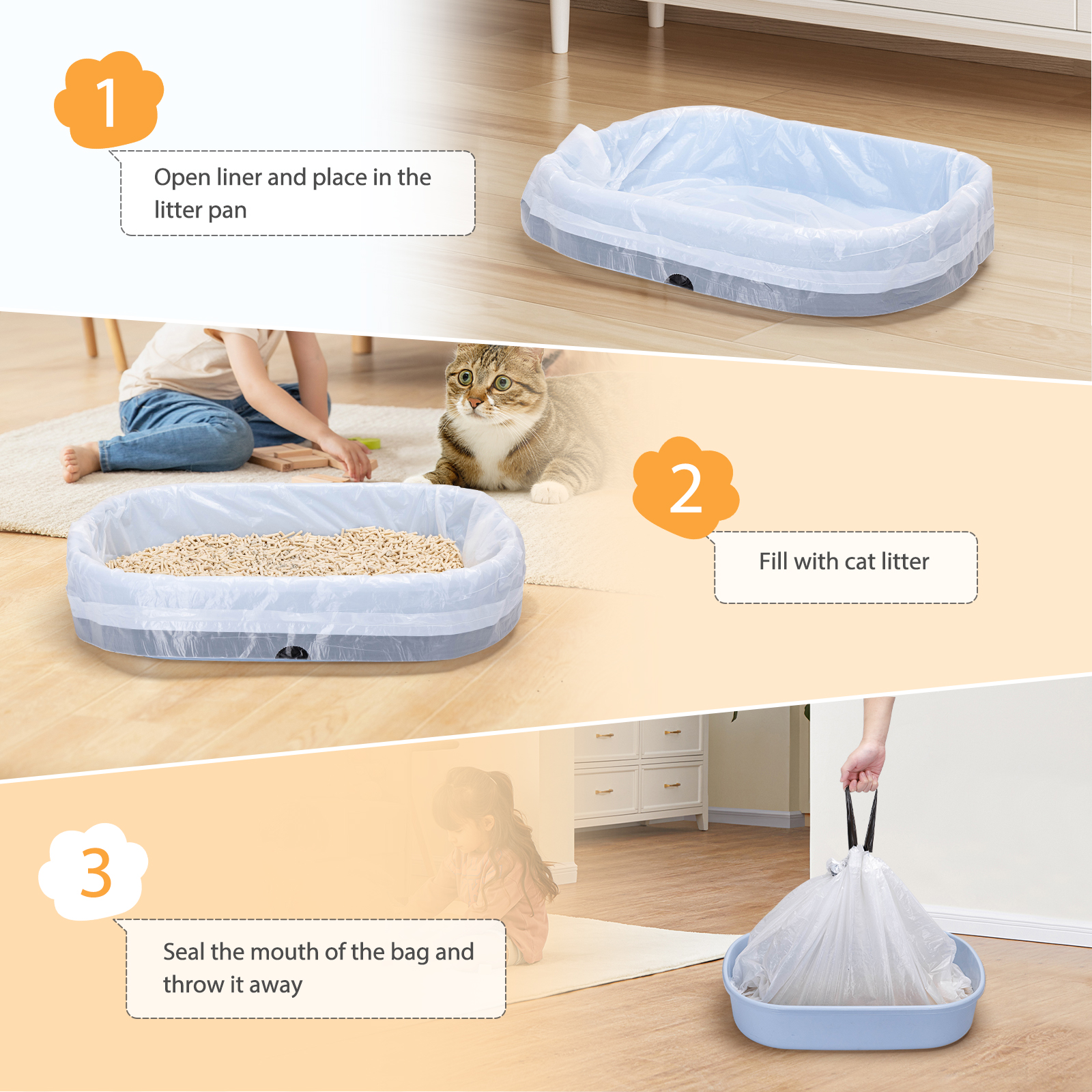 Nobleza 20 Sacos Higiênicos, Sacos para Areia de Gato, Forro para Caixa de Areia com Cordão.