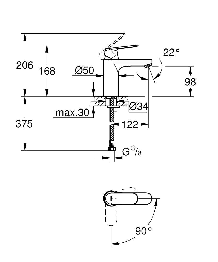 Grohe Eurosmart Cosmopolitan 1-gats wastafelkraan medium uitloop chroom