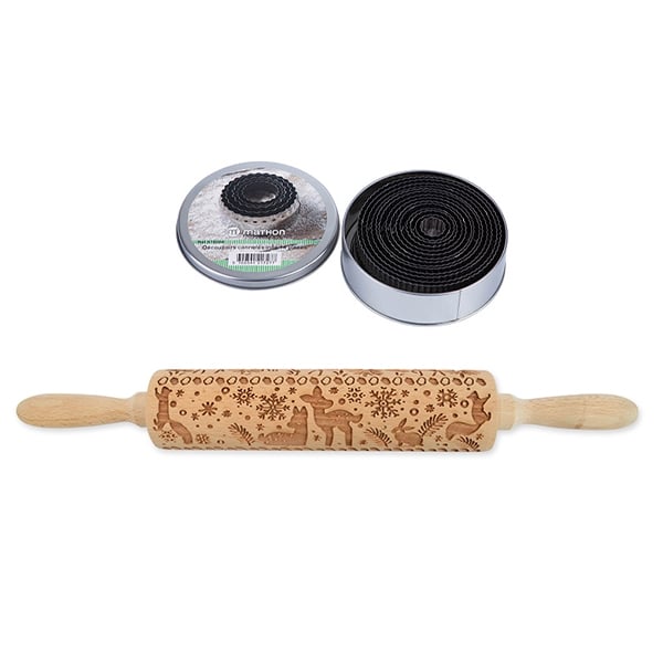 Kit à biscuits : rouleau empreintes forêt enchantée et 14 découpoirs r