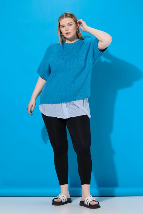 Pullover, Oversize Shape, Fancy-Strick, Halbarm, türkisblau