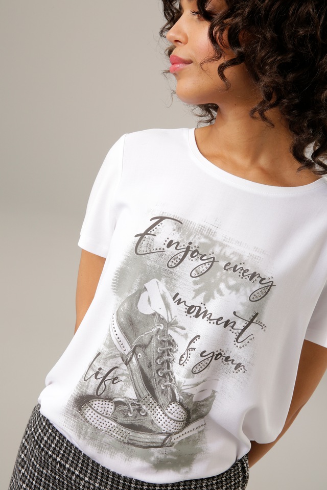Aniston CASUAL Shirtbluse , mit Glitzersteinchen verzierter Frontdruck