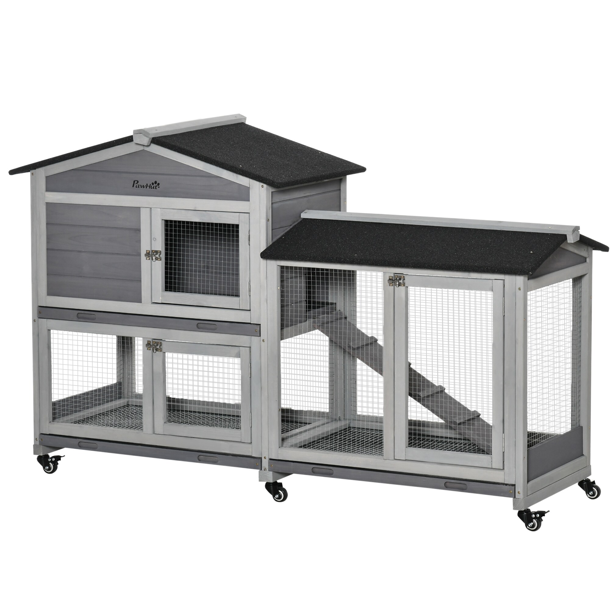 PawHut Kleintierstall mit 6 Rädern grau 157,4L x 53B x 99,5H cm
