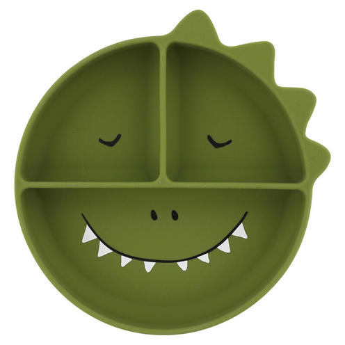 Assiette avec ventouse en silicone et compartiments Mr. Dino - Vert - TRIXIE